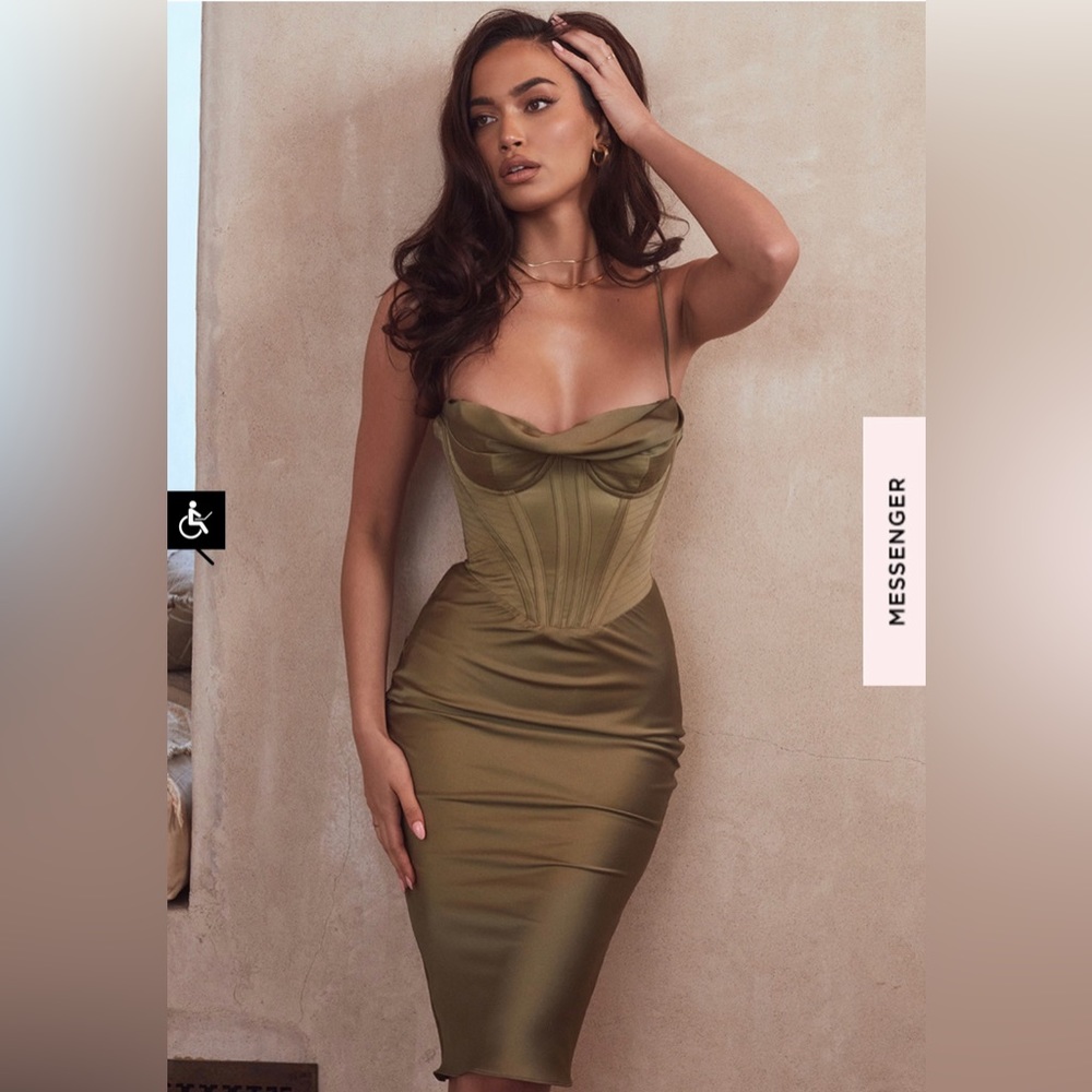 House of CB Myrna Olive Corset Slip Dress